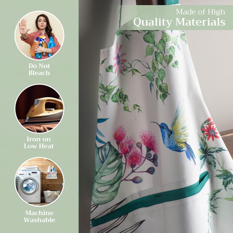 Maison d' Hermine Apron for women with Pocket 100% Cotton 27.50"x31.50" 1 Piece Adjustable Neck Strap & long ties Apron Men, Chef, Wedding, Cooking, Gardening, Server Spring/Summer (Tropiques) - Image 3